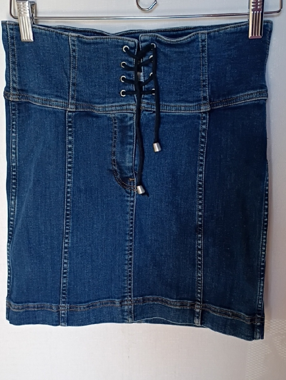 Free People Modern Femme Corset Mini Skirt Blue Denim Lace-Up Size 4 - Picture 3 of 9